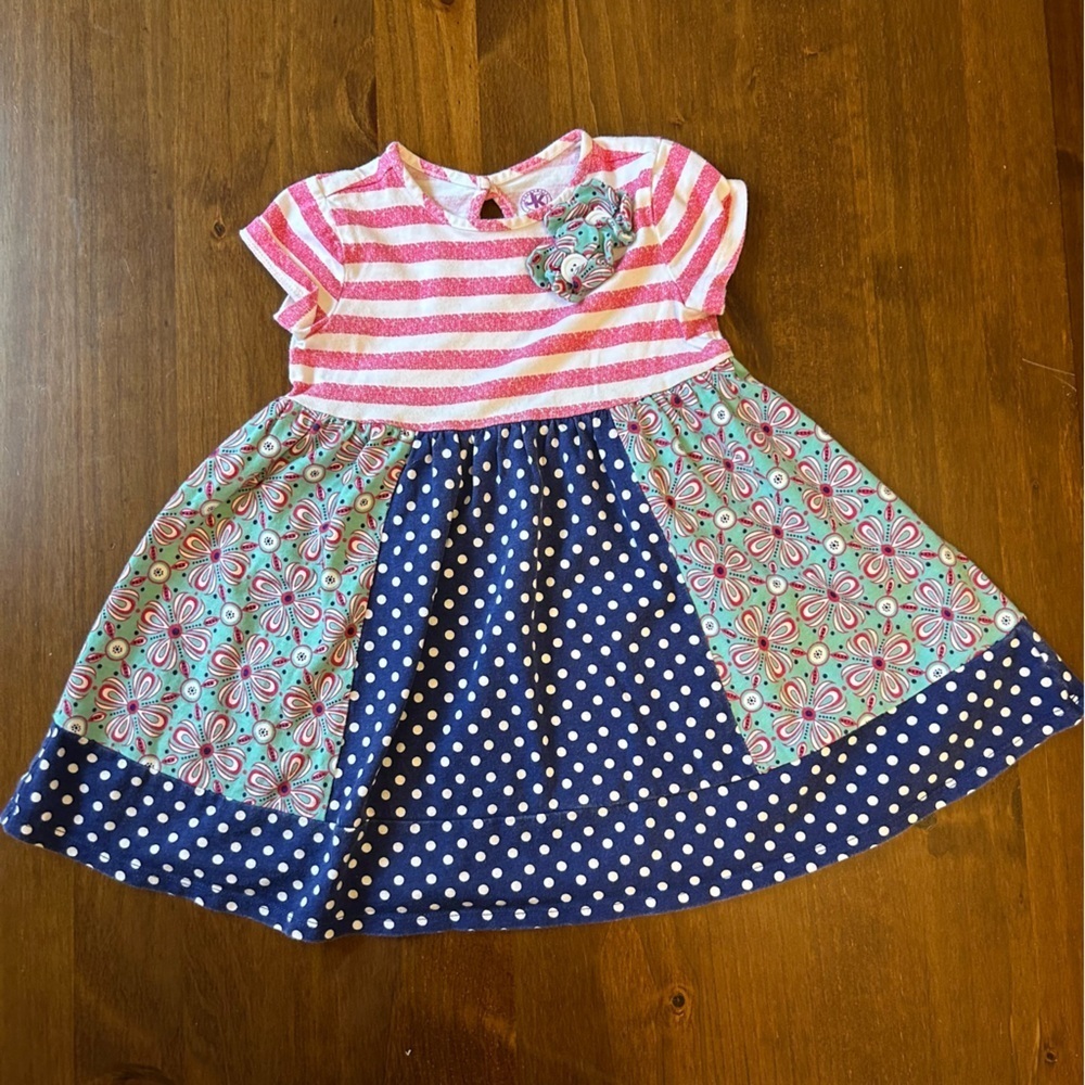 J.‎ Khaki Girls 3T Dress | Patchwork Floral & Dot Print Boutique Style